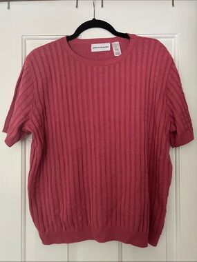 Alfred Dunner Pink Textured Knit Short Sleeve Sweater